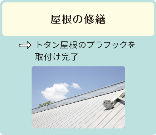 屋根の修繕→トタン屋根のプラフックを取付け完了